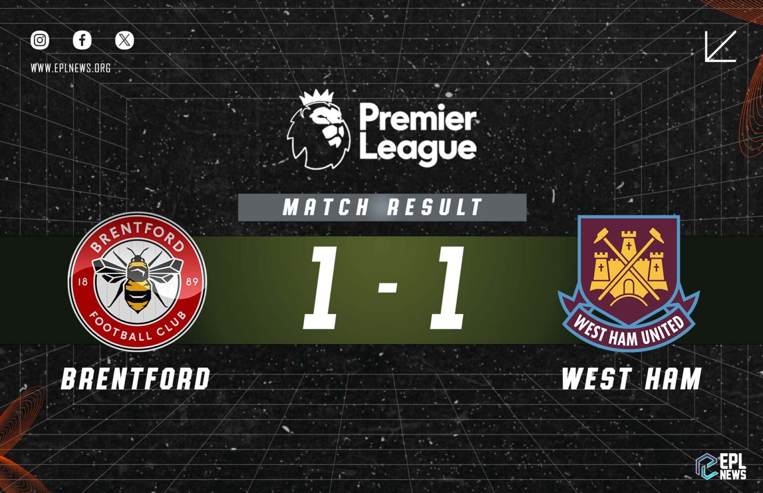 Rapport Brentford vs West Ham 1-1