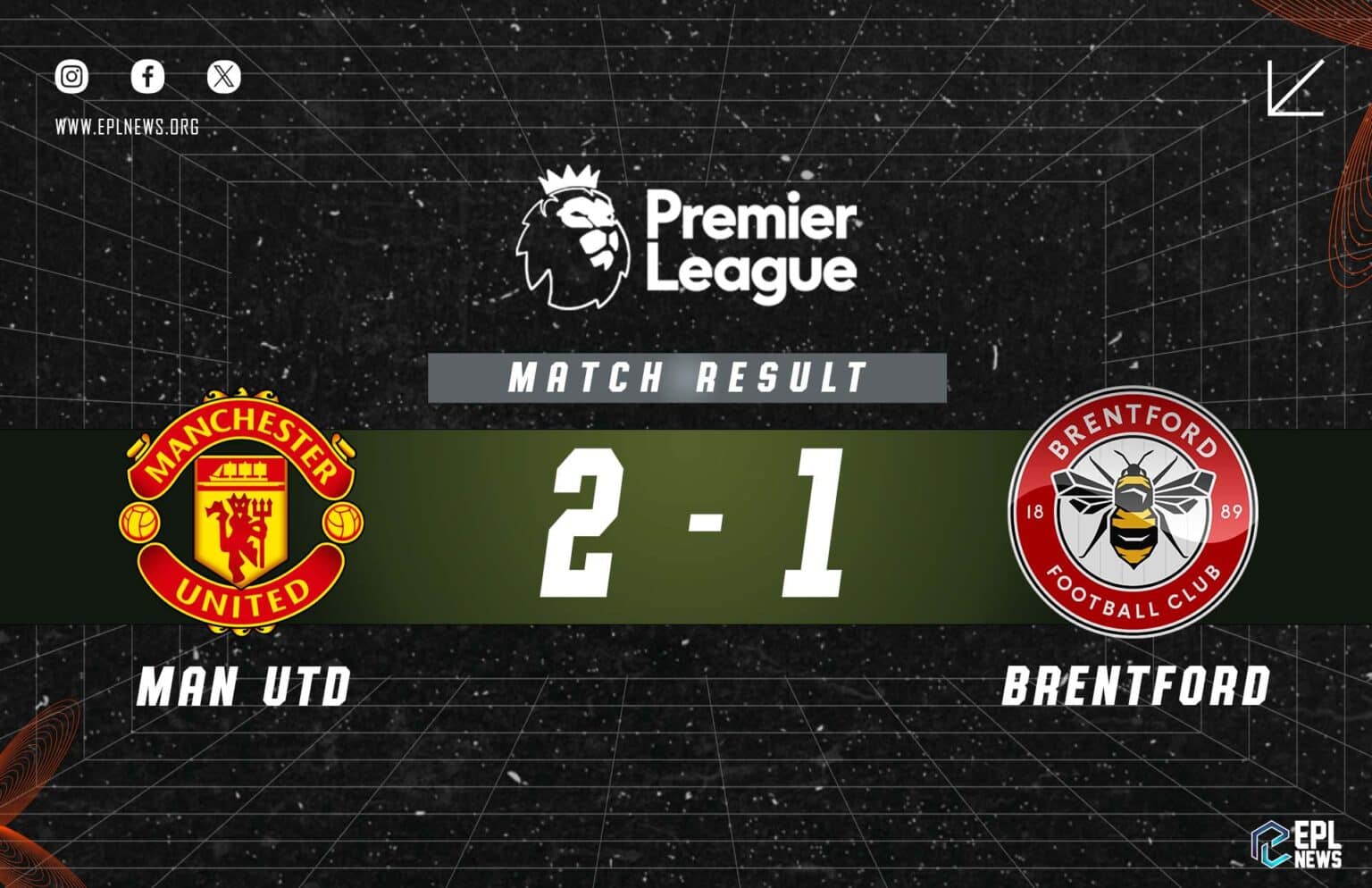 Rapport 1-2 de Manchester United contre Brentford