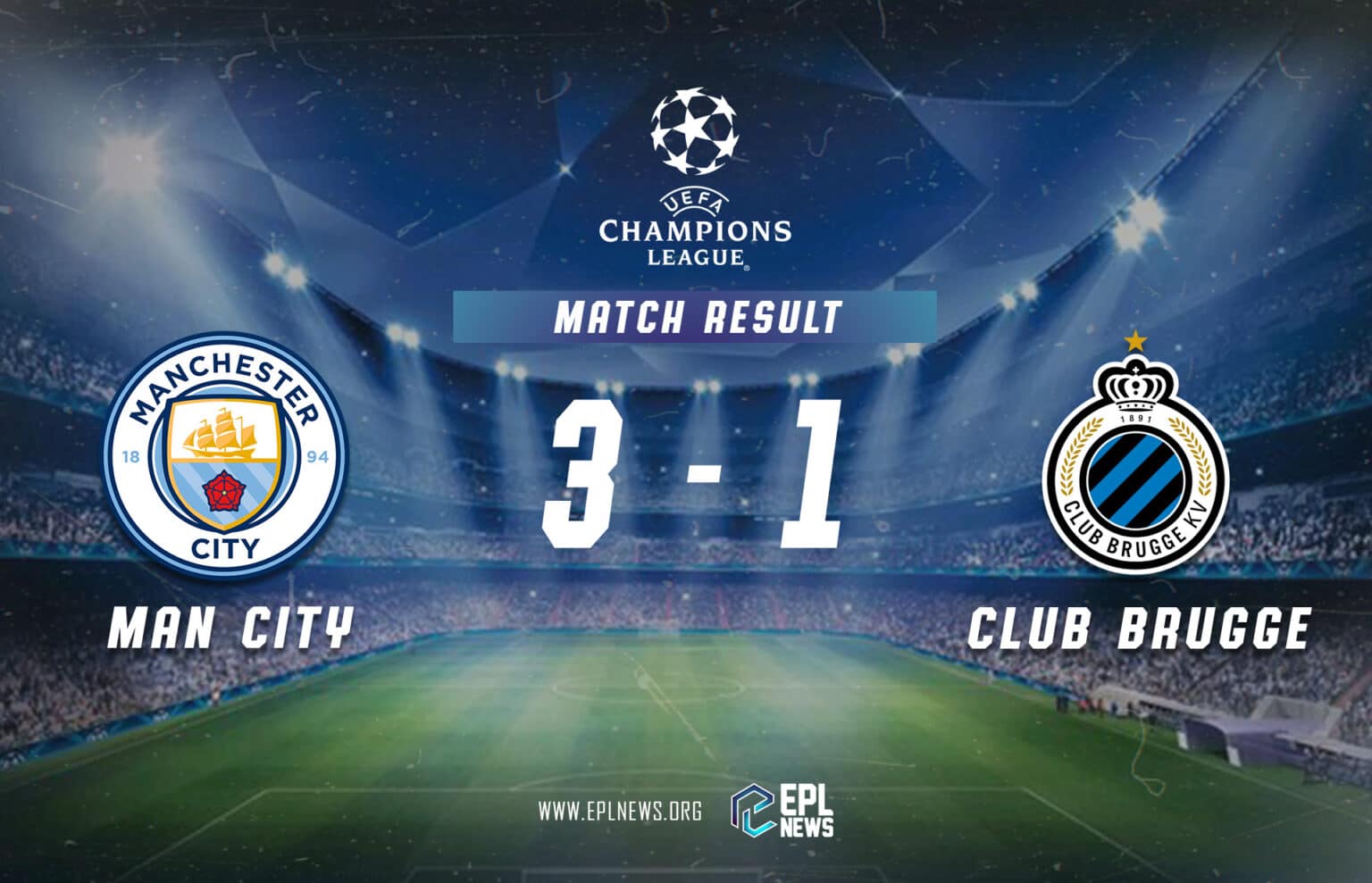 Rapport 3-1 de Manchester City contre le Club Bruges