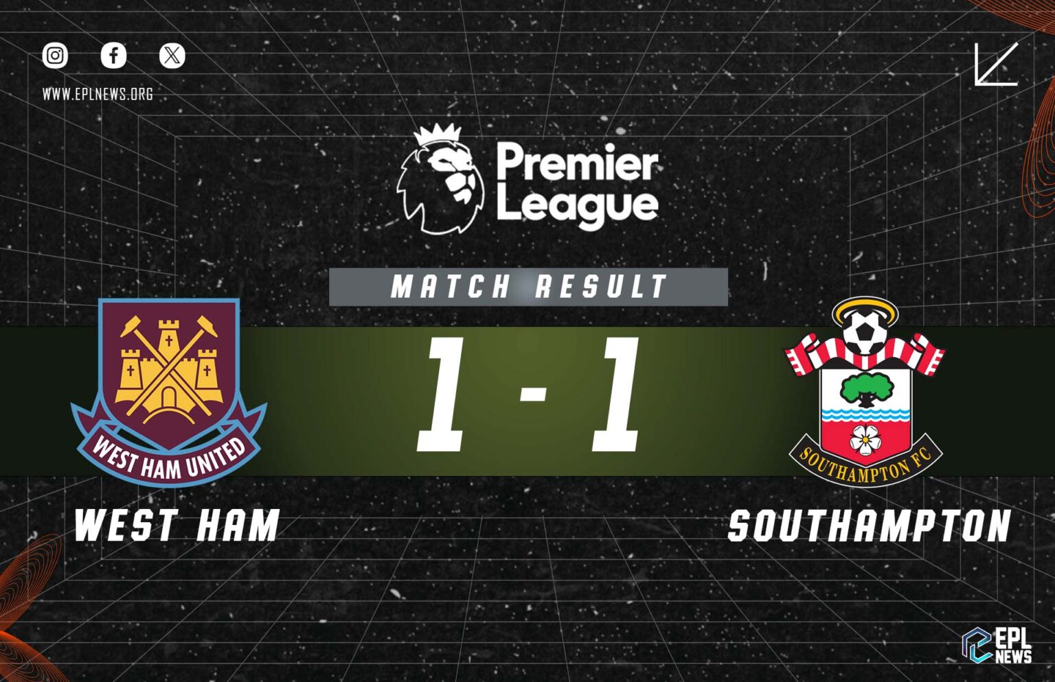 West Ham vs Southampton 1-1