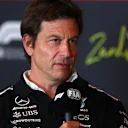 ZANDVOORT, NETHERLANDS - AUGUST 29: Toto Wolff, Executive Director of Mercedes AMG Petronas F1 Team in the Team Principals Press Conference during practice ahead of the F1 Grand Prix of Netherlands at Circuit Zandvoort on August 29, 2025 in Zandvoort, Netherlands. (Photo by Bryn Lennon/Getty Images)