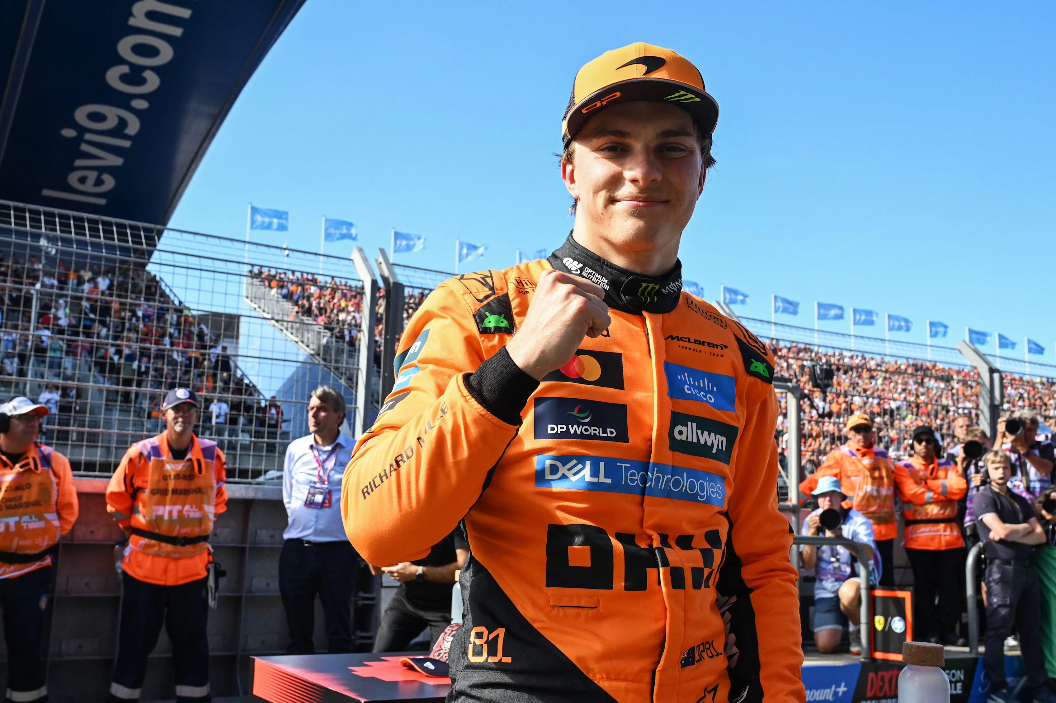 ZANDVOORT, NETHERLANDS - AUGUST 30: Pole position qualifier Oscar Piastri of Australia and McLaren celebrates in parc ferme during qualifying ahead of the F1 Grand Prix of Netherlands at Circuit Zandvoort on August 30, 2025 in Zandvoort, Netherlands. (Photo by Mark Sutton - Formula 1/Formula 1 via Getty Images)