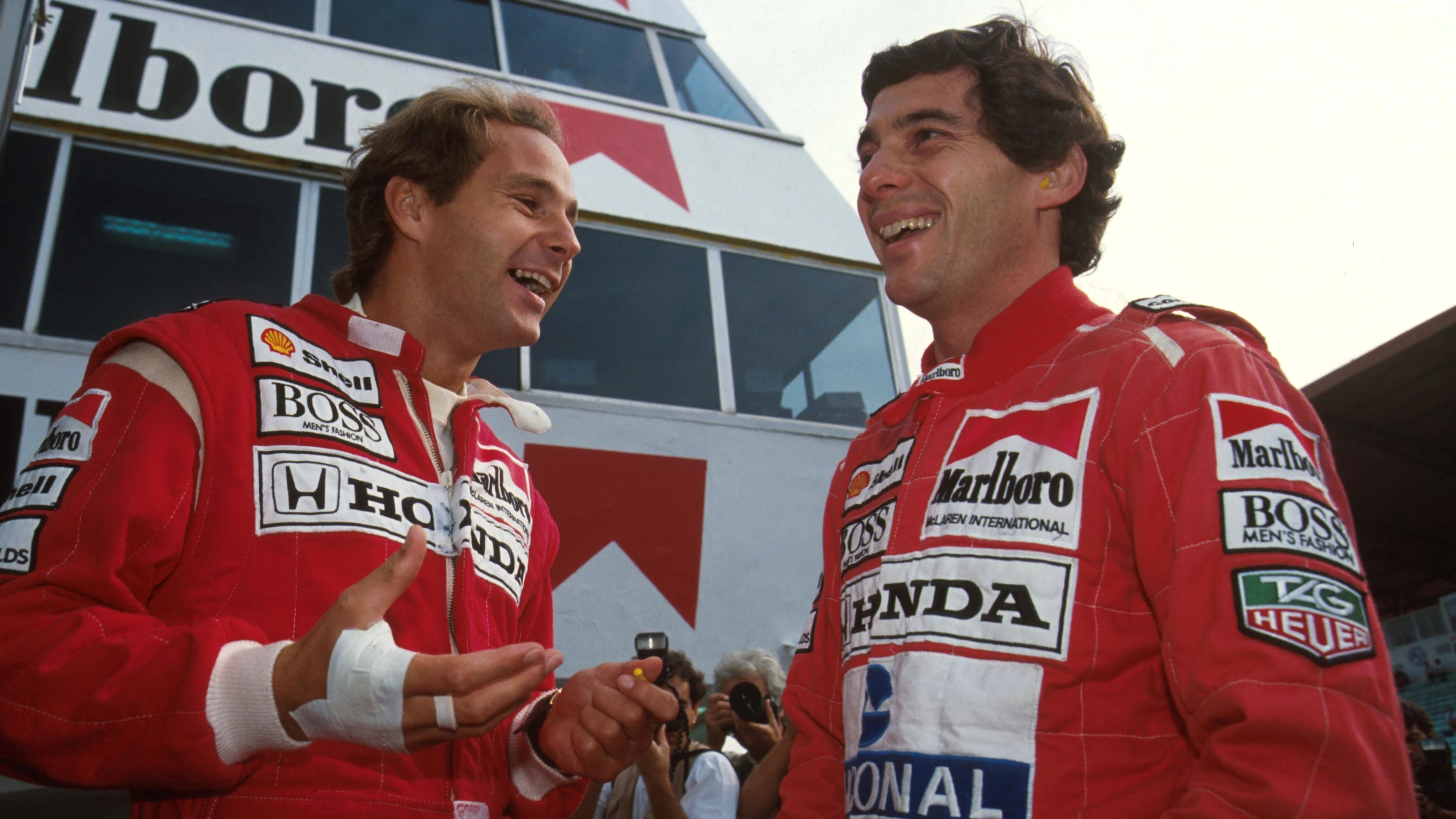 Gerhard Berger and team mate Ayrton Senna, right Portugese GP, Estoril, Potrugal, 22 September 1991