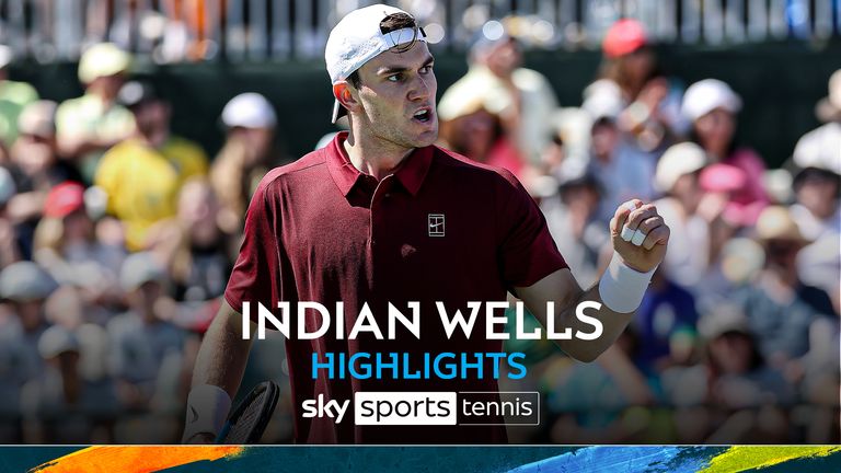 Jack Draper of Great Britain celebrates while playing Joao Fonseca of Brazil during the BNP Paribas Open at Indian Wells Tennis Garden