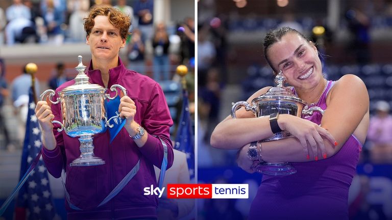 Jannik Sinner et Aryna Sabalenka réagissent à leurs moments gagnants à l'US Open l'année dernière.