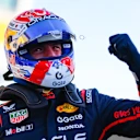 MONZA, ITALY - SEPTEMBER 06: Pole position qualifier Max Verstappen of the Netherlands and Oracle Red Bull Racing celebrates on arrival in parc ferme during qualifying ahead of the F1 Grand Prix of Italy at Autodromo Nazionale Monza on September 06, 2025 in Monza, Italy. (Photo by Mark Thompson/Getty Images)