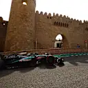BAKU, AZERBAIJAN - SEPTEMBER 19: George Russell of Great Britain driving the (63) Mercedes AMG Petronas F1 Team W16 on track during practice ahead of the F1 Grand Prix of Azerbaijan at Baku City Circuit on September 19, 2025 in Baku, Azerbaijan. (Photo by Joe Portlock/Getty Images)