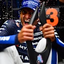BAKU, AZERBAIJAN - SEPTEMBER 21: Third placed Carlos Sainz of Spain and Williams celebrates with his team during the F1 Grand Prix of Azerbaijan at Baku City Circuit on September 21, 2025 in Baku, Azerbaijan. (Photo by James Sutton - Formula 1/Formula 1 via Getty Images)