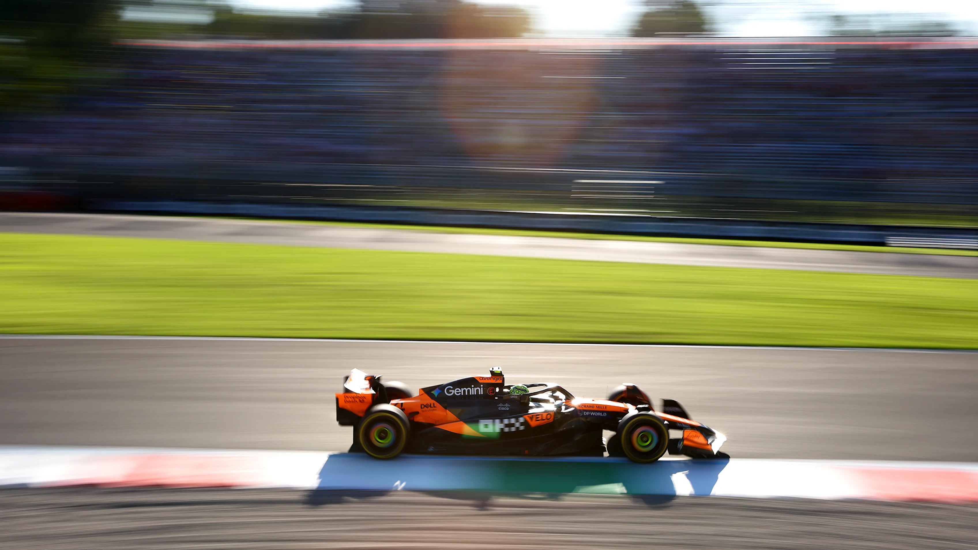 MONZA, ITALY - SEPTEMBER 05: Lando Norris of Great Britain driving the (4) McLaren MCL39 Mercedes on track during practice ahead of the F1 Grand Prix of Italy at Autodromo Nazionale Monza on September 05, 2025 in Monza, Italy. (Photo by Joe Portlock/Getty Images)