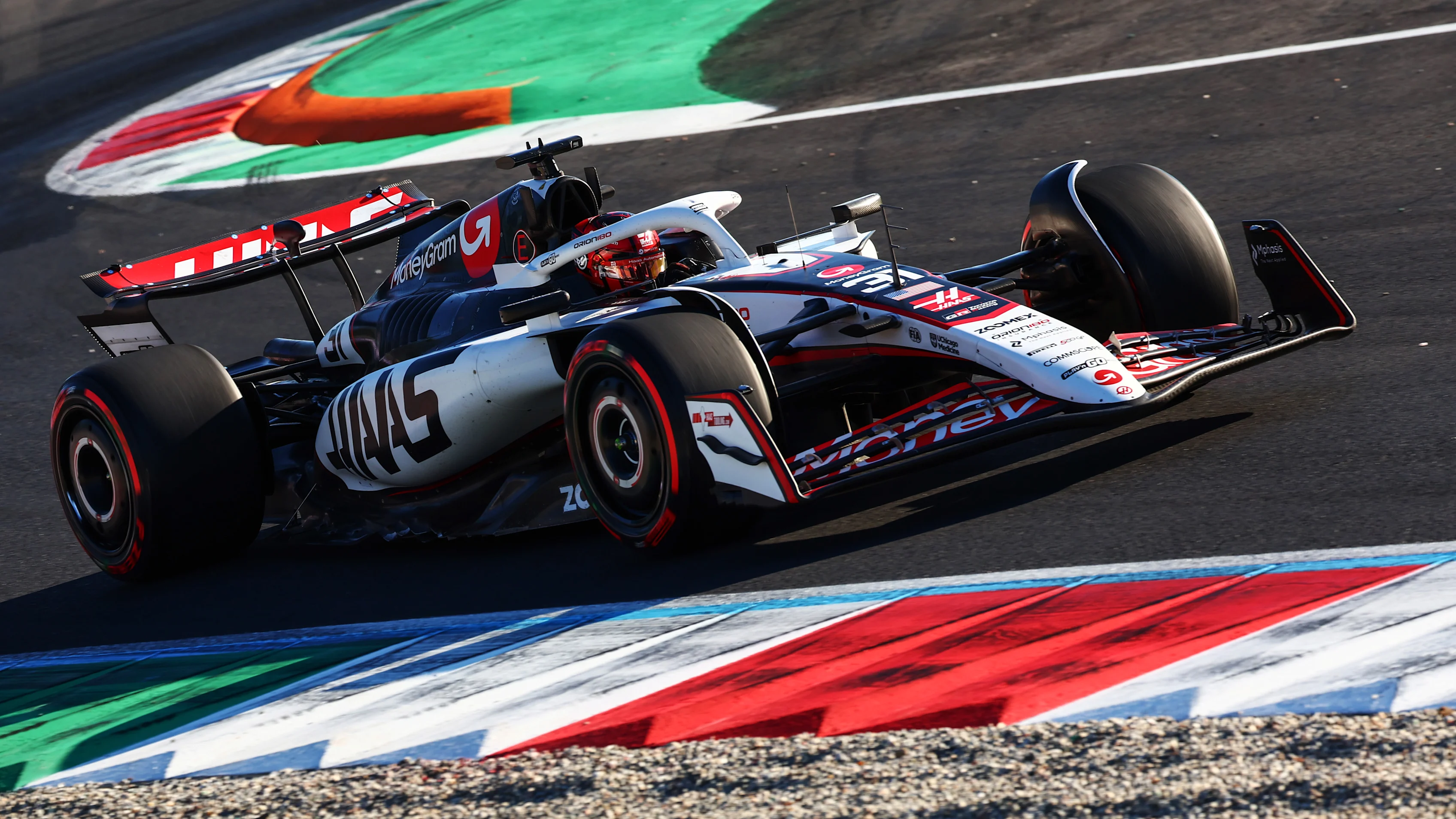 MONZA, ITALY - SEPTEMBER 05: Esteban Ocon of France driving the (31) Haas F1 VF-25 Ferrari on track during practice ahead of the F1 Grand Prix of Italy at Autodromo Nazionale Monza on September 05, 2025 in Monza, Italy. (Photo by Joe Portlock/Getty Images)