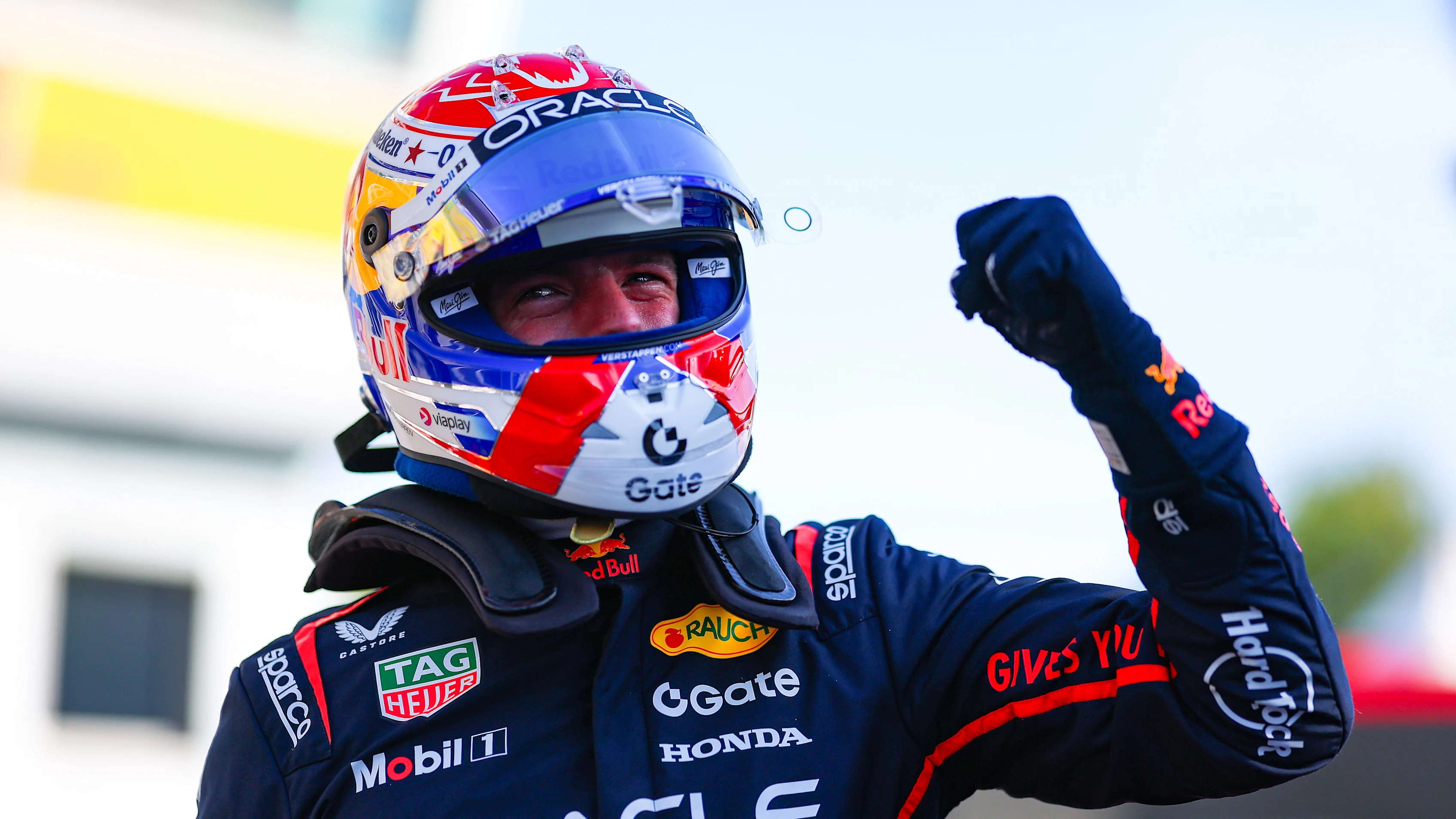 MONZA, ITALY - SEPTEMBER 06: Pole position qualifier Max Verstappen of the Netherlands and Oracle Red Bull Racing celebrates on arrival in parc ferme during qualifying ahead of the F1 Grand Prix of Italy at Autodromo Nazionale Monza on September 06, 2025 in Monza, Italy. (Photo by Mark Thompson/Getty Images)