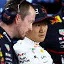 BAKU, AZERBAIJAN - SEPTEMBER 19: Yuki Tsunoda of Japan and Oracle Red Bull Racing looks on in the garage during practice ahead of the F1 Grand Prix of Azerbaijan at Baku City Circuit on September 19, 2025 in Baku, Azerbaijan. (Photo by Bryn Lennon - Formula 1/Formula 1 via Getty Images)