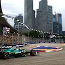 SINGAPORE, SINGAPORE - OCTOBER 03: Fernando Alonso of Spain driving the (14) Aston Martin F1 Team AMR25 Mercedes on track during practice ahead of the F1 Grand Prix of Singapore at Marina Bay Street Circuit on October 03, 2025 in Singapore, Singapore. (Photo by Bryn Lennon/Getty Images)