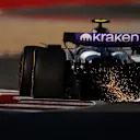 AUSTIN, TEXAS - OCTOBER 17: Sparks fly behind Carlos Sainz of Spain driving the (55) Williams FW47 Mercedes on track during Sprint Qualifying ahead of the F1 Grand Prix of United States at Circuit of The Americas on October 17, 2025 in Austin, Texas. (Photo by Jared C. Tilton/Getty Images)