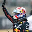 AUSTIN, TEXAS - OCTOBER 18: Sprint winner Max Verstappen of the Netherlands and Oracle Red Bull Racing celebrates in parc ferme during the Sprint ahead of the F1 Grand Prix of United States at Circuit of The Americas on October 18, 2025 in Austin, Texas. (Photo by Zak Mauger/LAT Images)