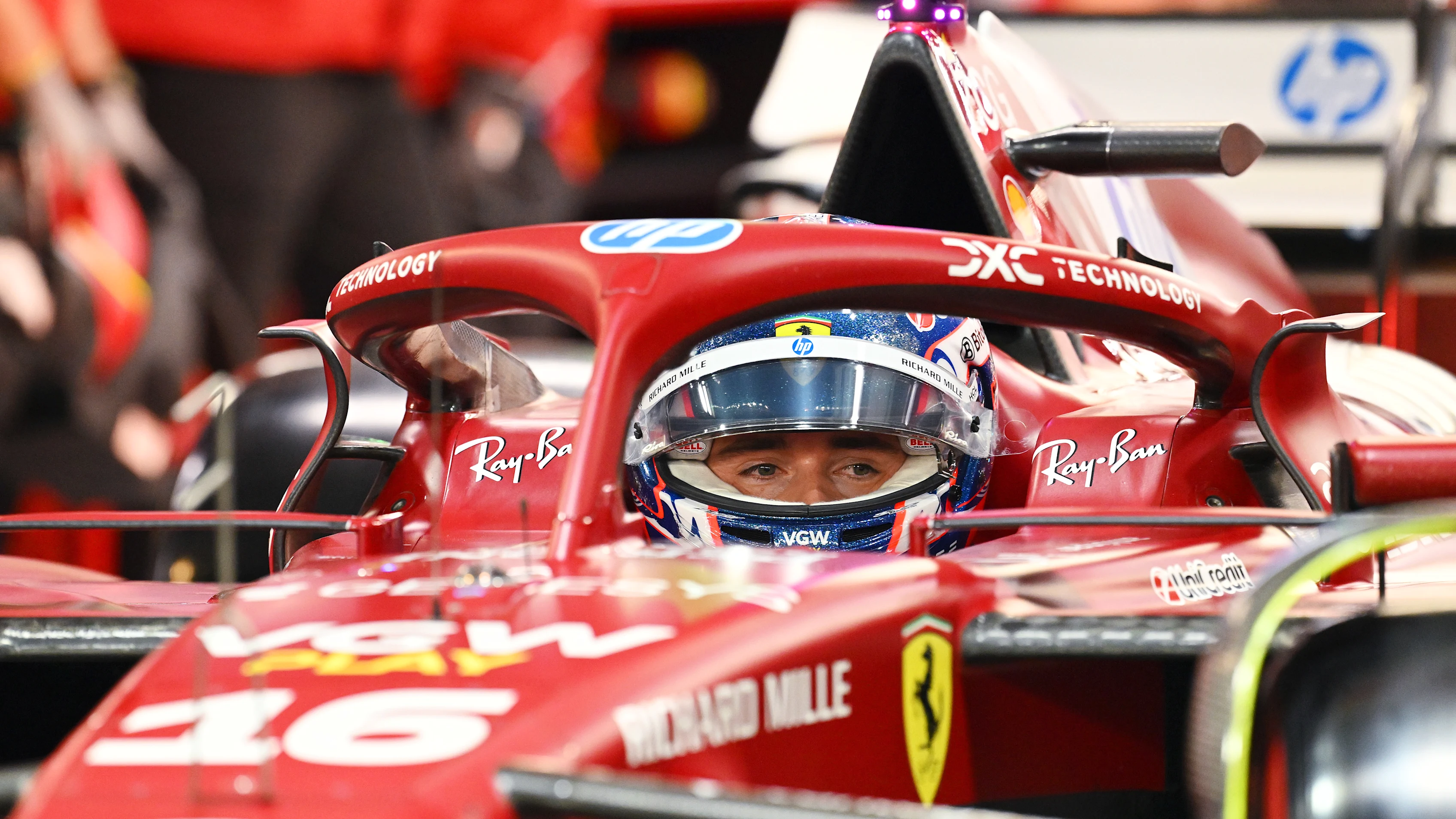 SINGAPORE, SINGAPORE - OCTOBER 04: Charles Leclerc of Monaco and Scuderia Ferrari prepares to drive during qualifying ahead of the F1 Grand Prix of Singapore at Marina Bay Street Circuit on October 04, 2025 in Singapore, Singapore. (Photo by Mark Sutton - Formula 1/Formula 1 via Getty Images)