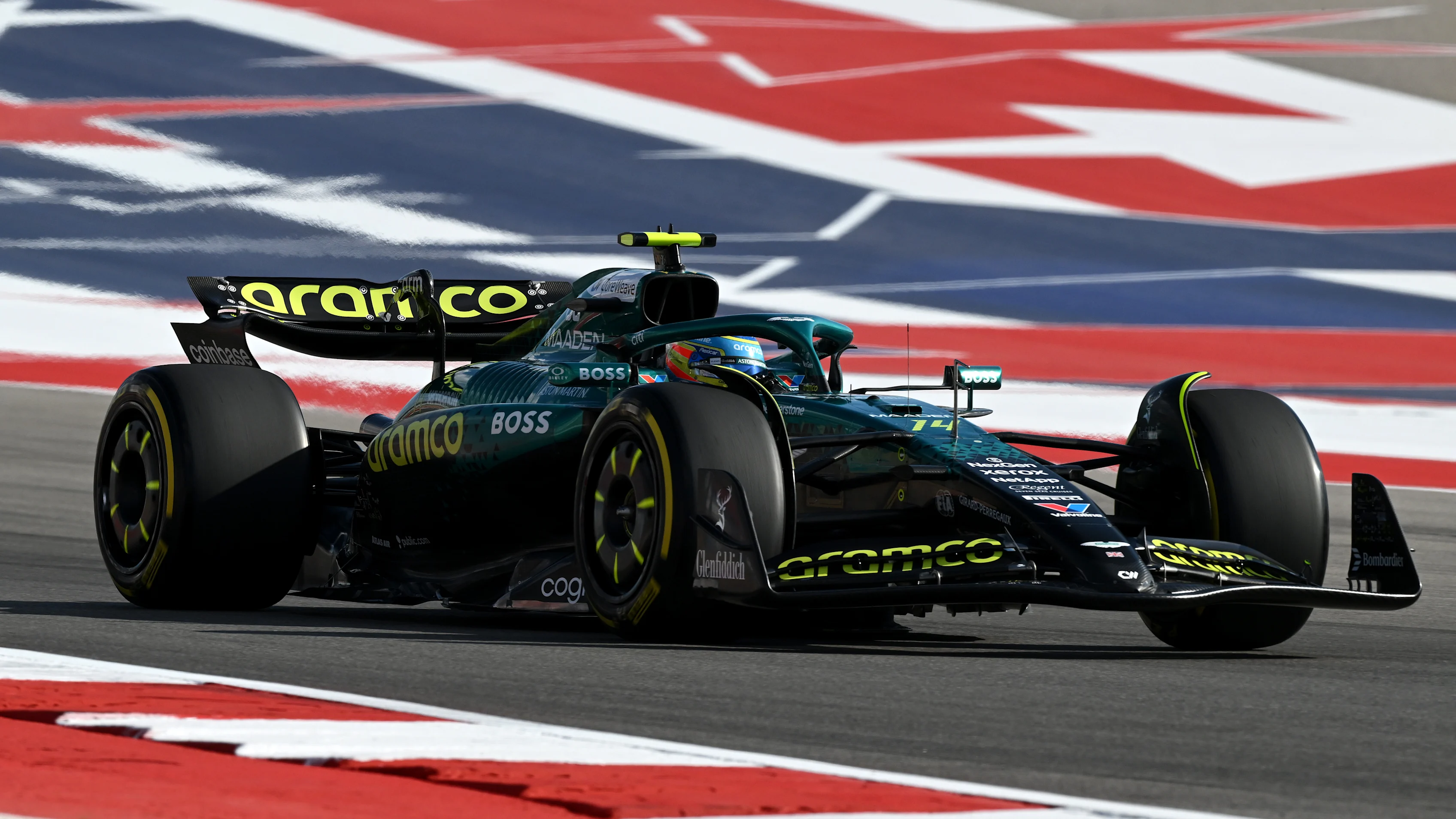 AUSTIN, TEXAS - OCTOBER 17: Fernando Alonso of Spain driving the (14) Aston Martin F1 Team AMR25 Mercedes on track during Sprint Qualifying ahead of the F1 Grand Prix of United States at Circuit of The Americas on October 17, 2025 in Austin, Texas. (Photo by Mark Sutton - Formula 1/Formula 1 via Getty Images)