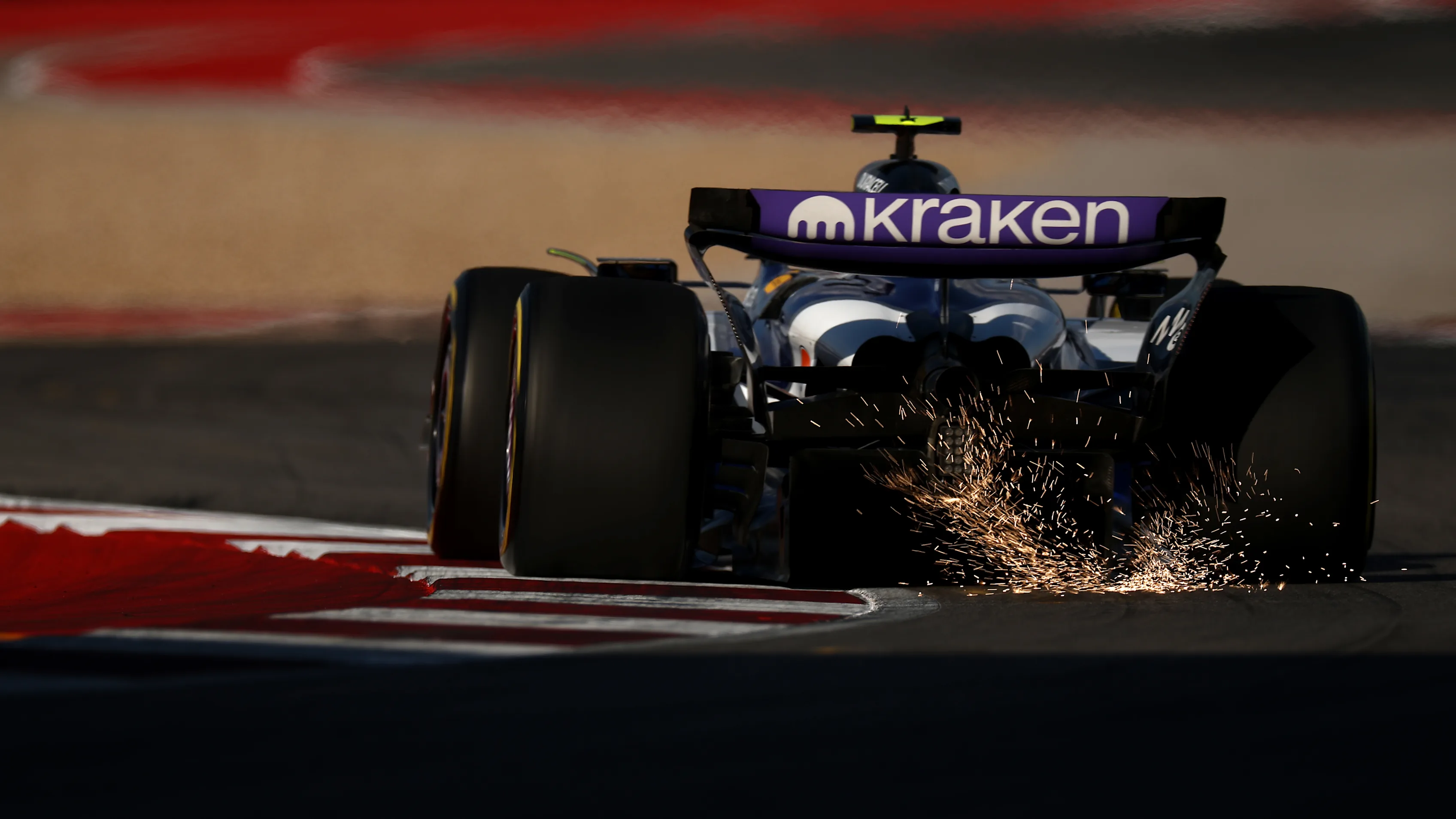 AUSTIN, TEXAS - OCTOBER 17: Sparks fly behind Carlos Sainz of Spain driving the (55) Williams FW47 Mercedes on track during Sprint Qualifying ahead of the F1 Grand Prix of United States at Circuit of The Americas on October 17, 2025 in Austin, Texas. (Photo by Jared C. Tilton/Getty Images)