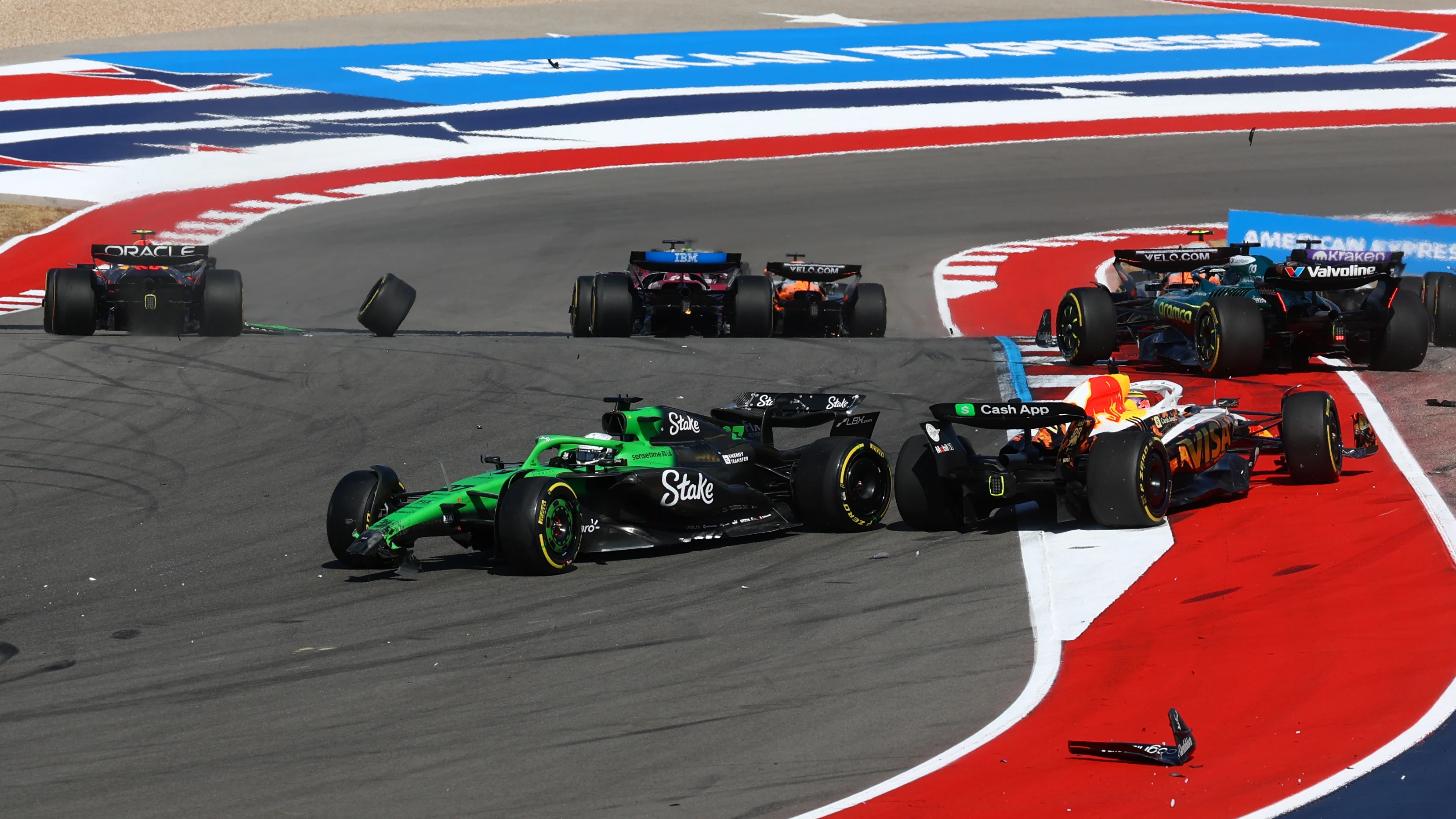 AUSTIN, TEXAS - OCTOBER 18: Nico Hulkenberg of Germany driving the (27) Kick Sauber C45 Ferrari spins on track during the Sprint ahead of the F1 Grand Prix of United States at Circuit of The Americas on October 18, 2025 in Austin, Texas. (Photo by Mark Thompson/Getty Images)