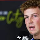 MEXICO CITY, MEXICO - OCTOBER 23: Liam Lawson of New Zealand and Visa Cash App Racing Bulls speaks in the Drivers Press Conference during previews ahead of the F1 Grand Prix of Mexico at Autodromo Hermanos Rodriguez on October 23, 2025 in Mexico City, Mexico. (Photo by Clive Rose/Getty Images)