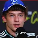 MEXICO CITY, MEXICO - OCTOBER 23: Andrea Kimi Antonelli of Italy and Mercedes AMG Petronas F1 Team speaks in the Drivers Press Conference during previews ahead of the F1 Grand Prix of Mexico at Autodromo Hermanos Rodriguez on October 23, 2025 in Mexico City, Mexico. (Photo by Clive Rose/Getty Images)