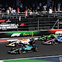 MEXICO CITY, MEXICO - OCTOBER 26: Fernando Alonso of Spain driving the (14) Aston Martin F1 Team AMR25 Mercedes leads Liam Lawson of New Zealand driving the (30) Visa Cash App Racing Bulls VCARB 02 Pierre Gasly of France driving the (10) Alpine F1 A525 Renault ans Nico Hulkenberg of Germany driving the (27) Kick Sauber C45 Ferrari on track (Photo by Mark Sutton - Formula 1/Formula 1 via Getty Images)