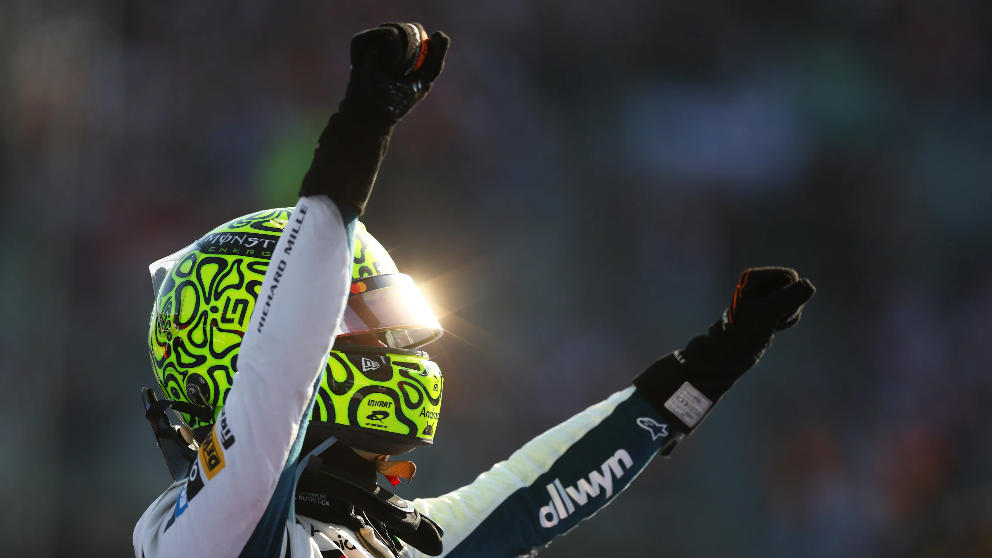 MEXICO CITY, MEXICO - OCTOBER 26: Race winner Lando Norris of Great Britain and McLaren celebrates on arrival in parc ferme during the F1 Grand Prix of Mexico at Autodromo Hermanos Rodriguez on October 26, 2025 in Mexico City, Mexico. (Photo by Clive Rose/Getty Images)