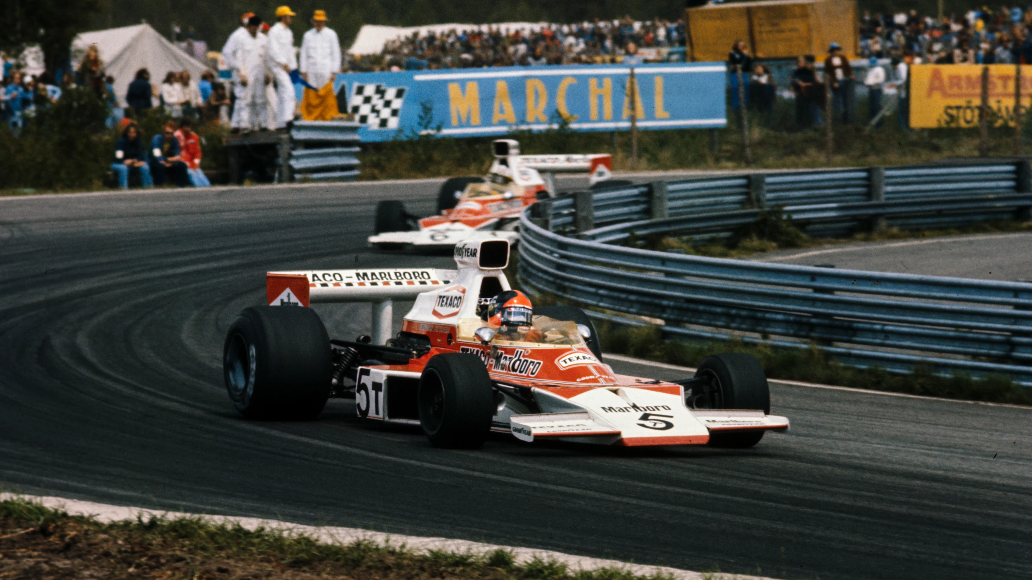 ANDERSTORP RACEWAY, SWEDEN - JUNE 09: Emerson Fittipaldi, McLaren M23 Ford in the spare car leads