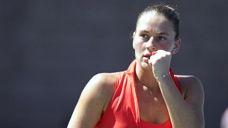 Marta Kostyuk, d'Ukraine, lors du premier tour du tournoi de tennis de l'US Open, le mardi 26 août 2025, à New York. (Photo AP/Vera Nieuwenhuis)